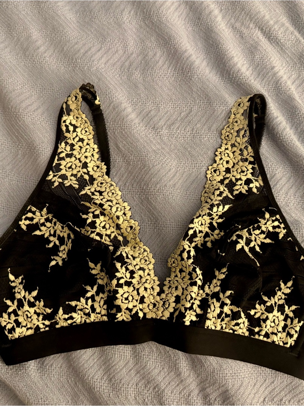 Wacoal Black Bralette with Ivory Floral Lace